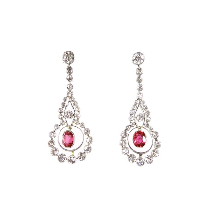 Pair of early 20th century ruby and diamond pendant earrings | MasterArt